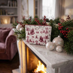 Toile De Jouy velvet trousse with pastoral print, Ruby