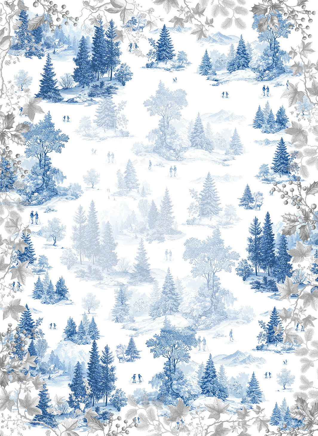 Toile De Jouy lino premium paño de cocina con pastoral print, Paño de cocina Var. 2, azul