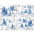 Toile De Jouy set of four Premium Linen placemats with pastoral print, Green