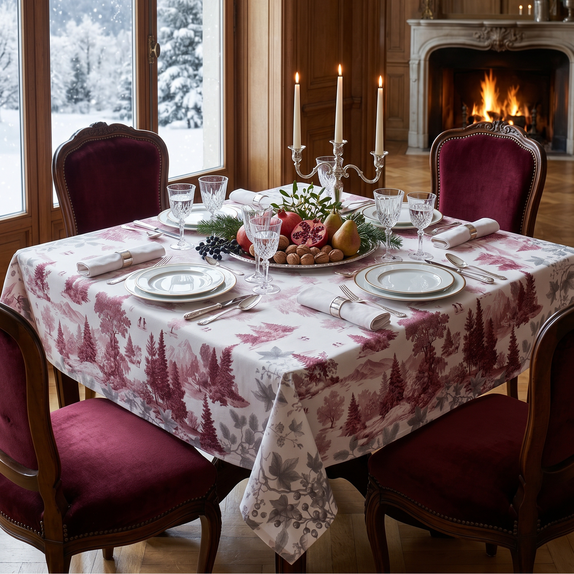 Toile De Jouy Premium Linen Tablecloth, The Napking home textile, 180x180 cm, Green