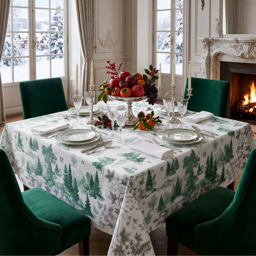 Toile De Jouy Premium Linen Tablecloth, The Napking home textile, 180x180 cm, Ruby