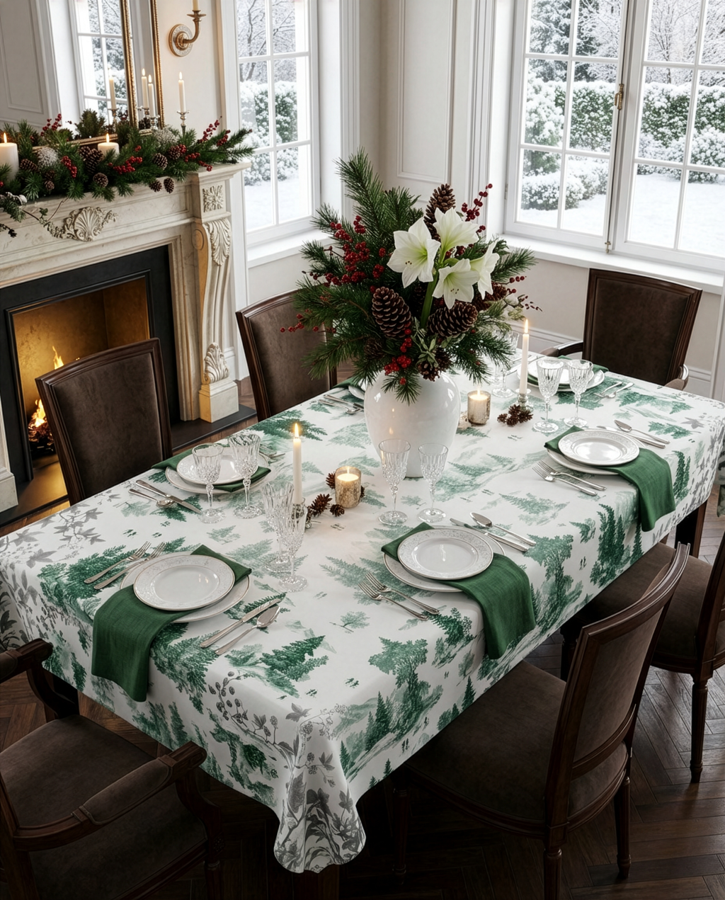 Toile De Jouy Premium Linen Tablecloth, The Napking home textile, 180x180 cm, Blue