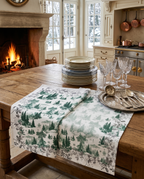 Toile De Jouy Premium Linen kitchen towel with pastoral print, Kitchen Towel Var. 1, Green