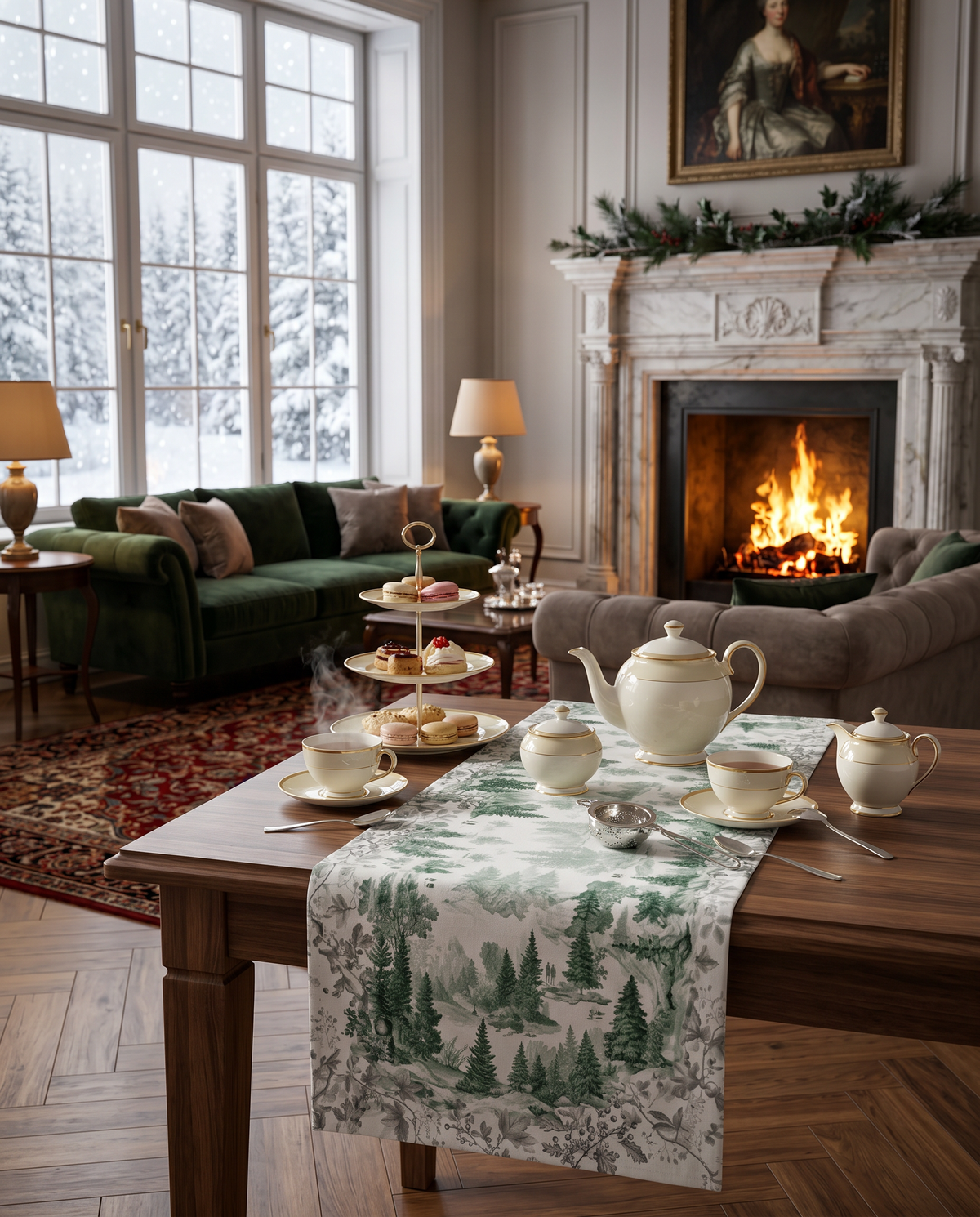 Toile De Jouy lin premium table Chemin de table avec pastoral imprimé, view 8
