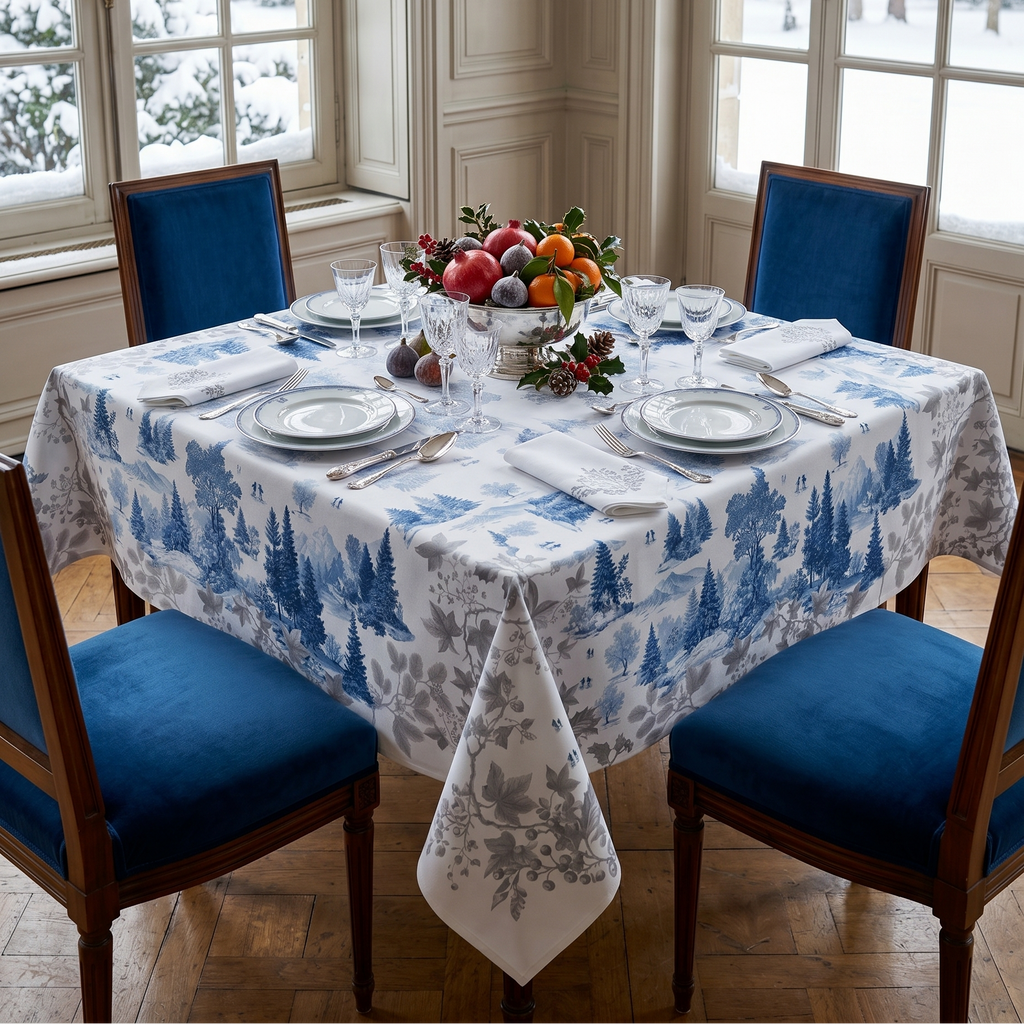 Toile De Jouy Premium Linen Tablecloth, The Napking home textile, 180x270 cm, Blue