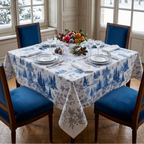 Toile De Jouy Premium Linen tablecloth with pastoral print, 180 × 270 cm, Blue