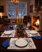 Toile De Jouy set of four Premium Linen placemats with pastoral print, Blue