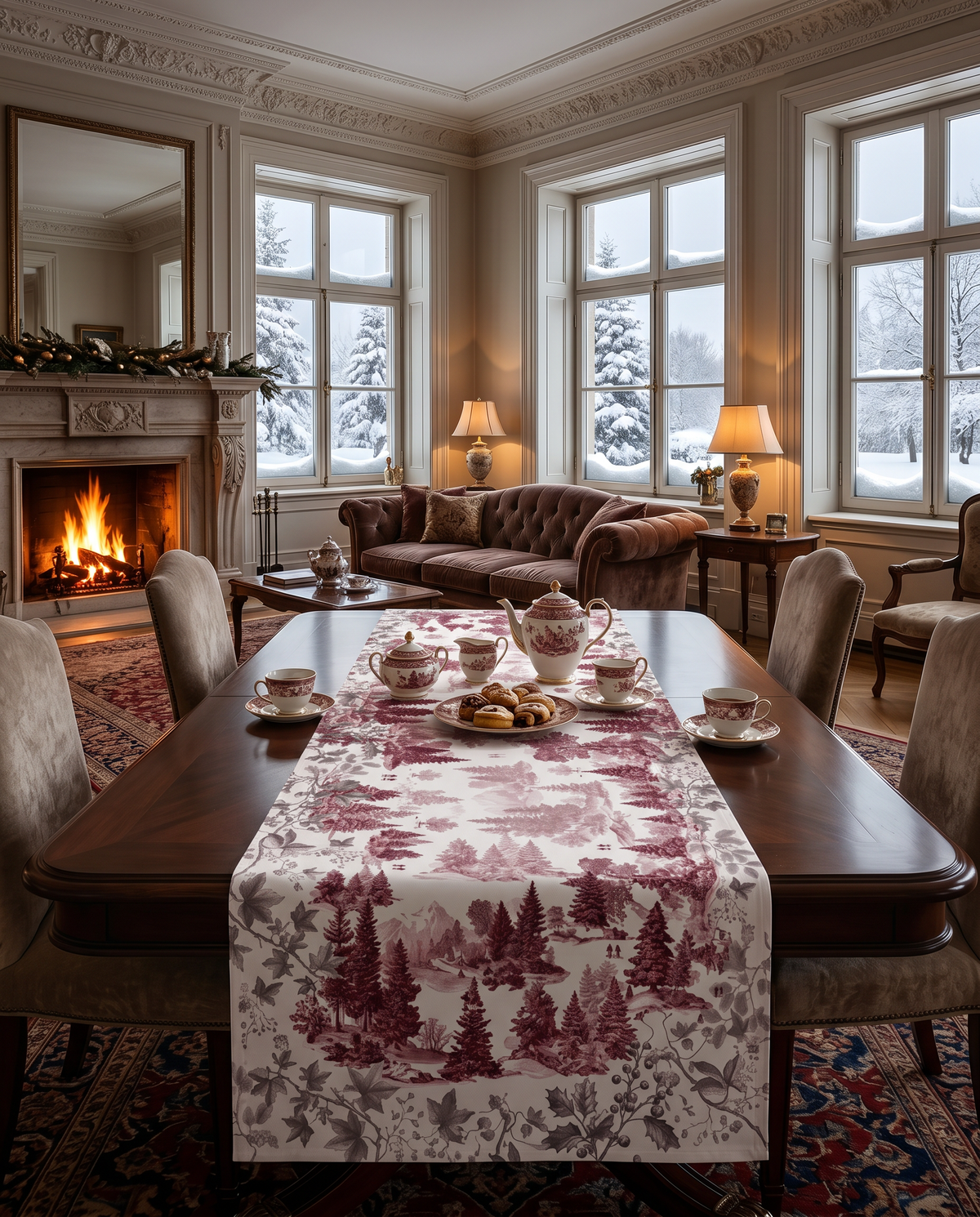 Toile De Jouy lin premium table Chemin de table avec pastoral imprimé, view 9