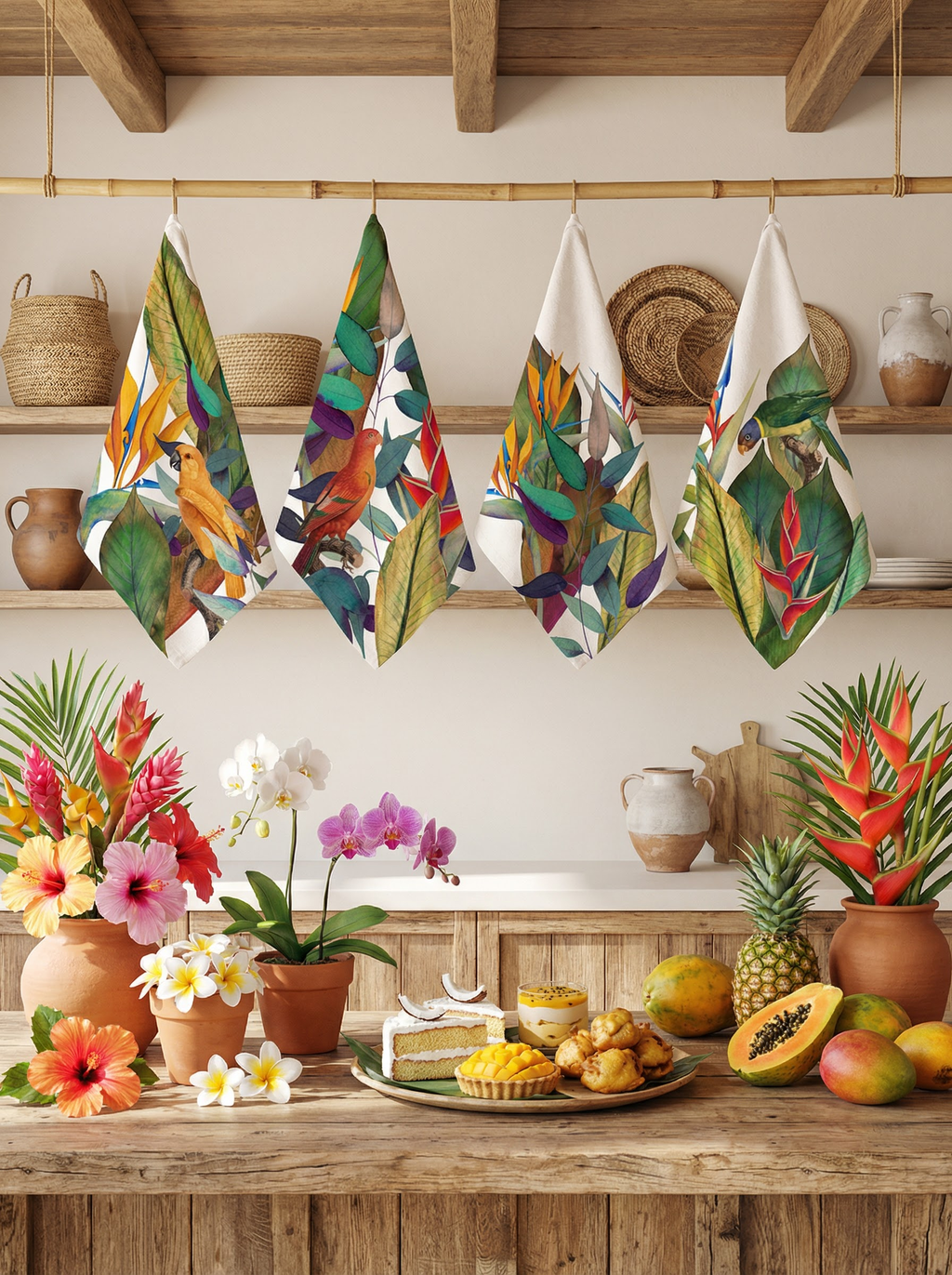 Set of 4 Napkins Satin Tropici 100% Made in Italy