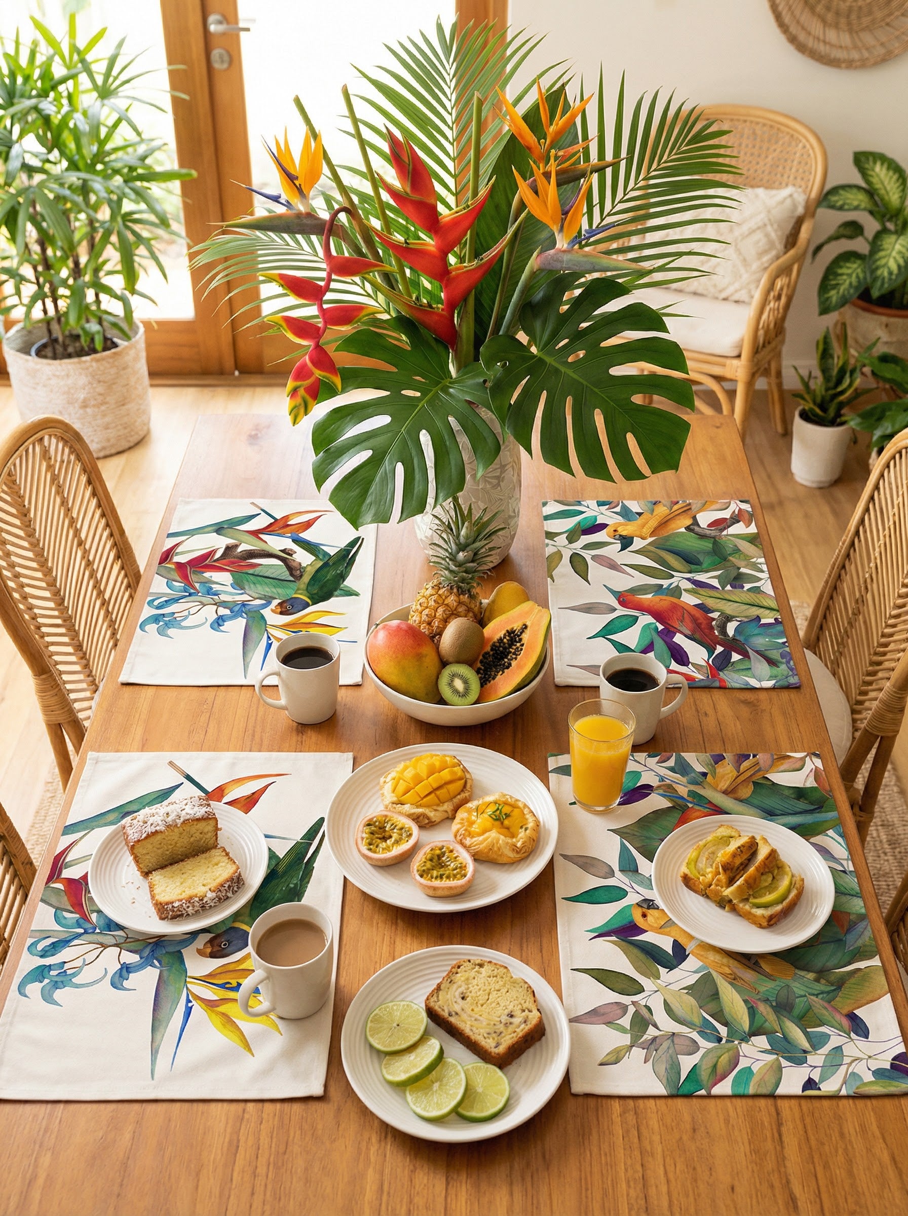 Set of 4 Placemats «Tropici» Cotton Satin 100% Made in Italy