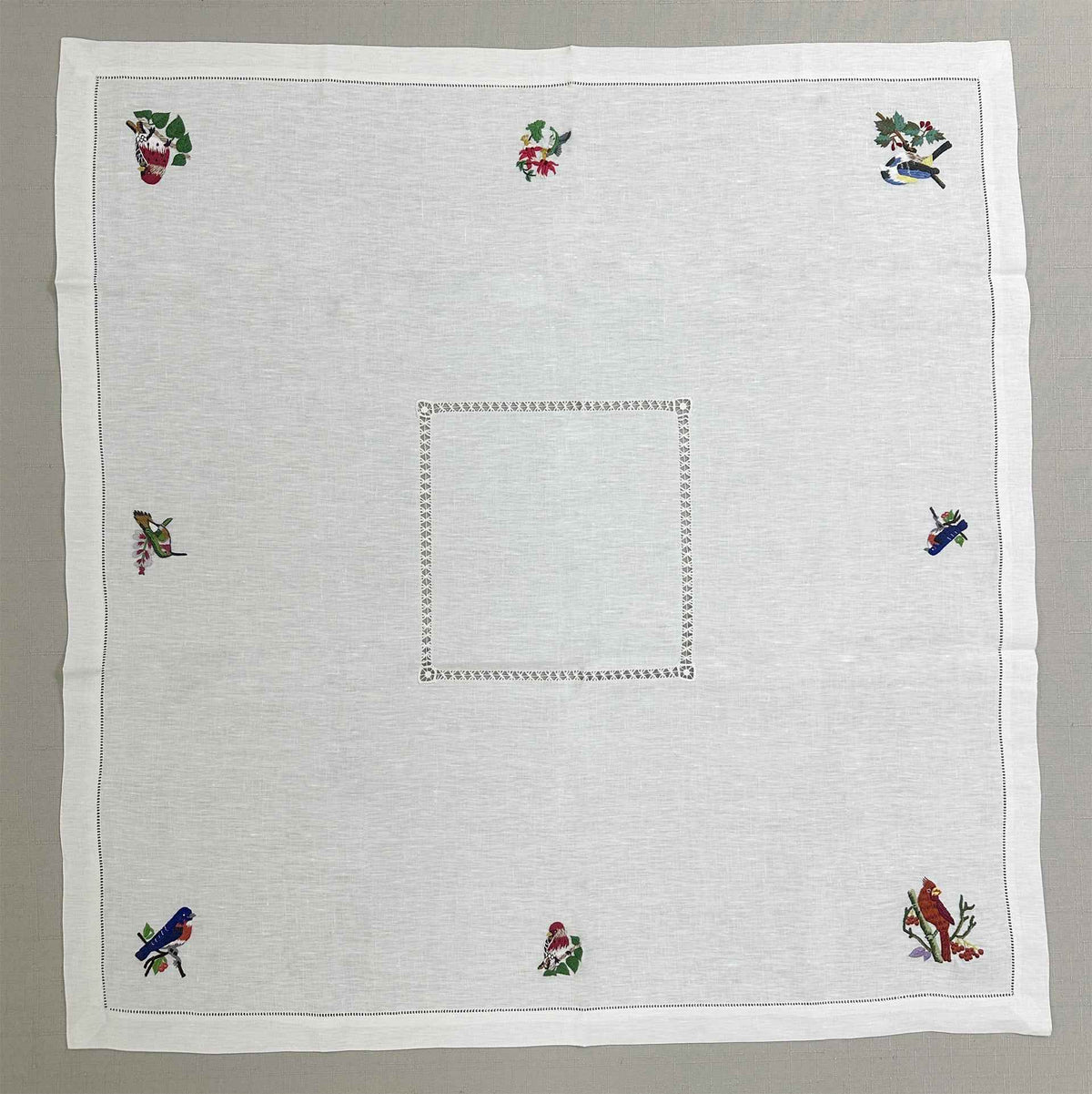 Uccelli handbestickt Table Cover 85x85 cm 100% Leinen