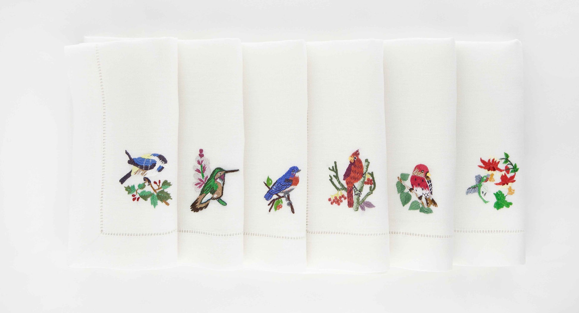 Uccelli Set of 6 Hand-Embroidered Napkins
