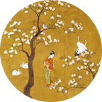 Ukiyo round hardboard and cork placemats with Japanese-inspired print