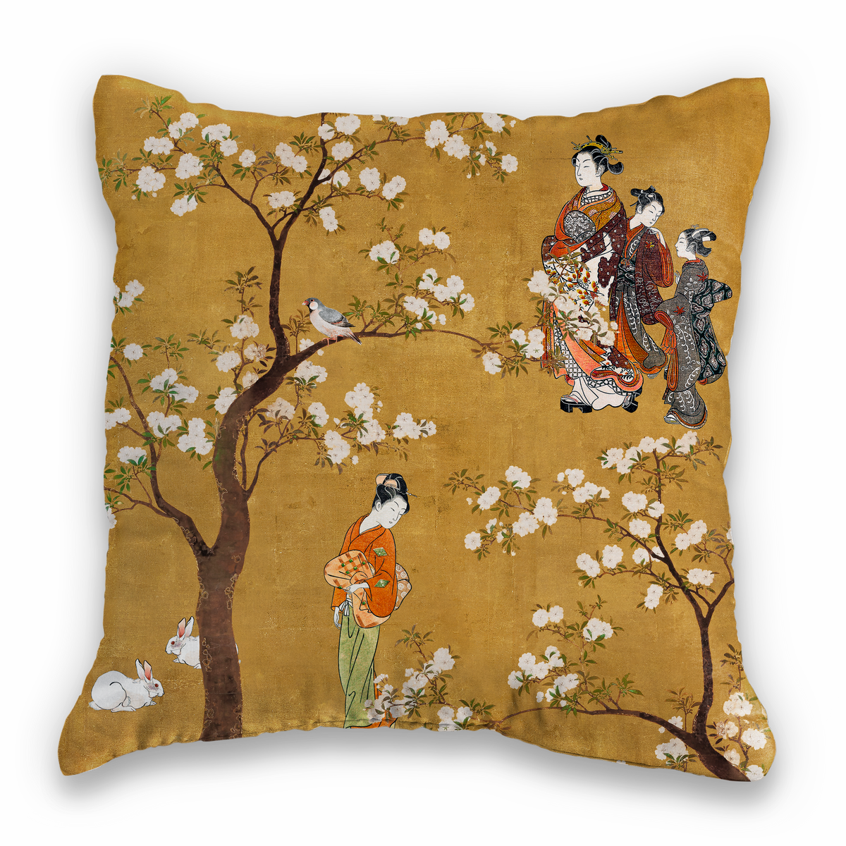 Ukiyo decorative velvet cushion with Japanese-inspired print, view 2