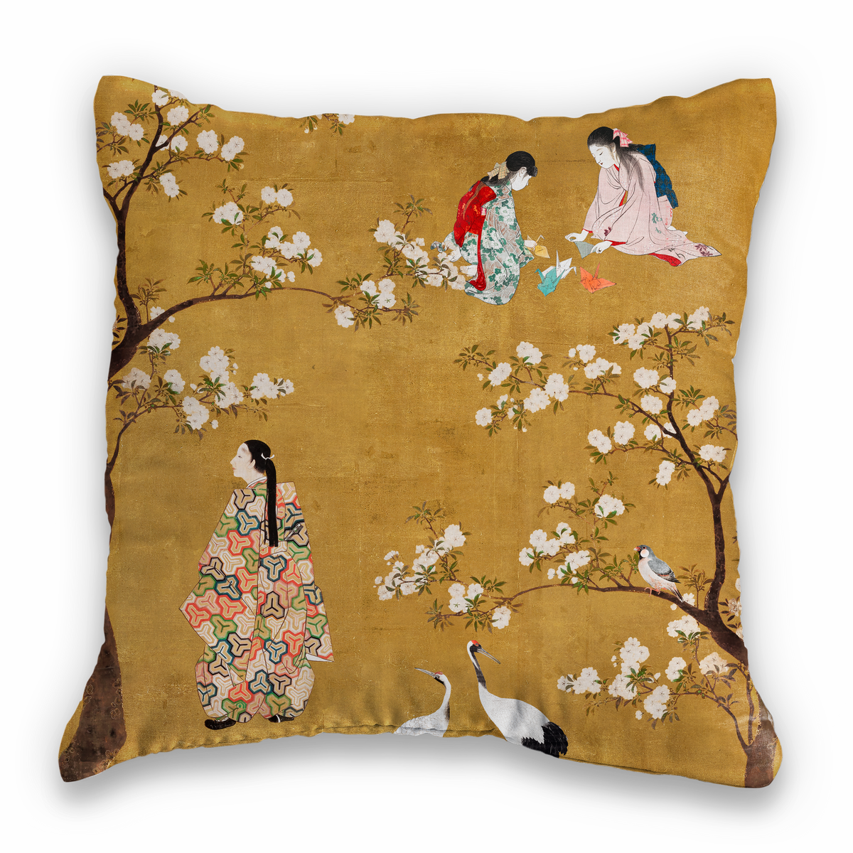 Ukiyo decorative velvet cushion with Japanese-inspired print, view 4