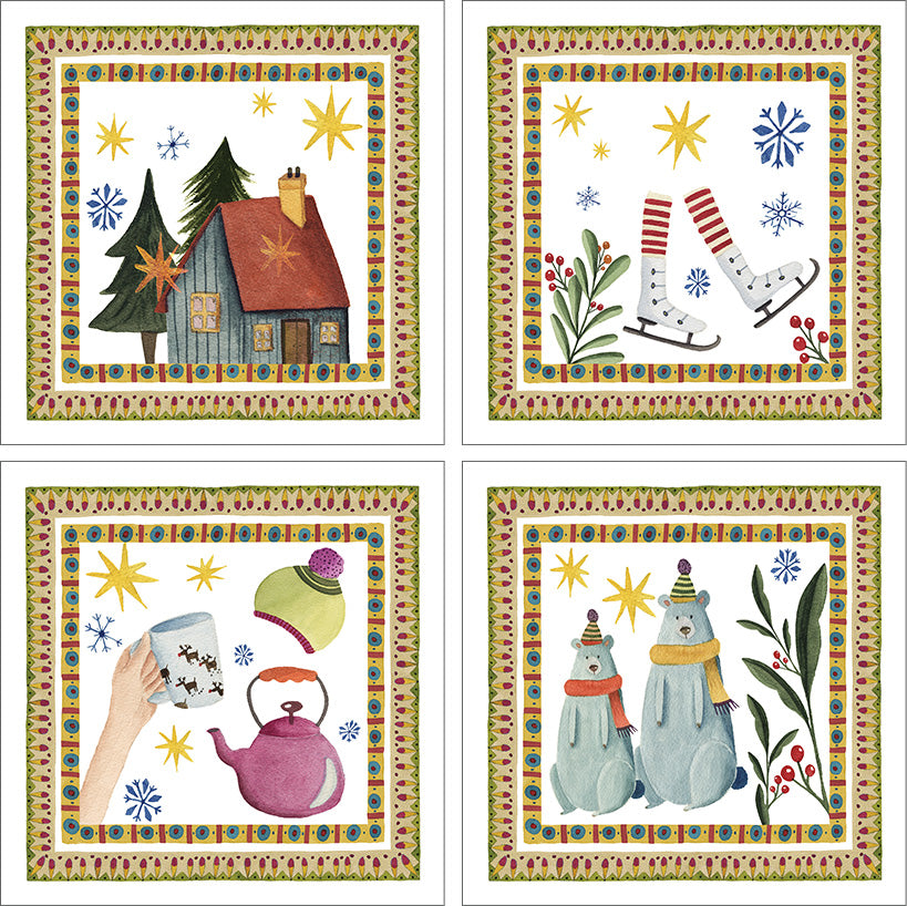 Set de 4 serviettes en satin de coton Winter Party 100% Made in Italy The Napking