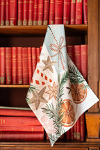 Xmas Tea Pure Linen kitchen towel with cups teapots and Christmas biscuits, Kitchen Towel Var.1