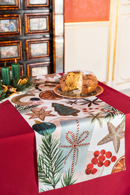 Chemin de table en satin de coton Xmas Tea 100% Made in Italy The Napking