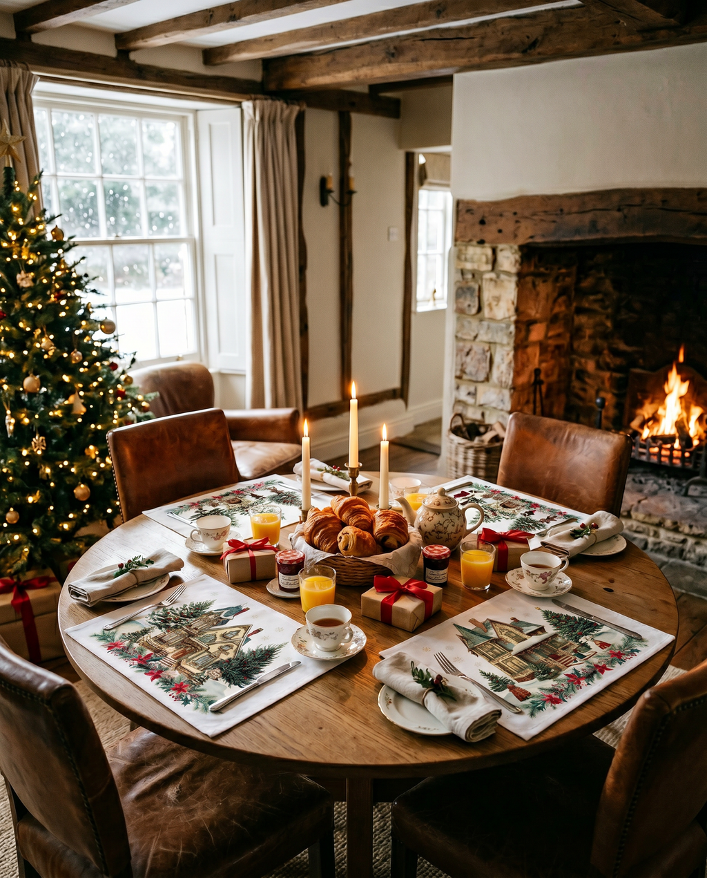 Xmas Village Set of 4 Pure Linen Placemats, The Napking home textile