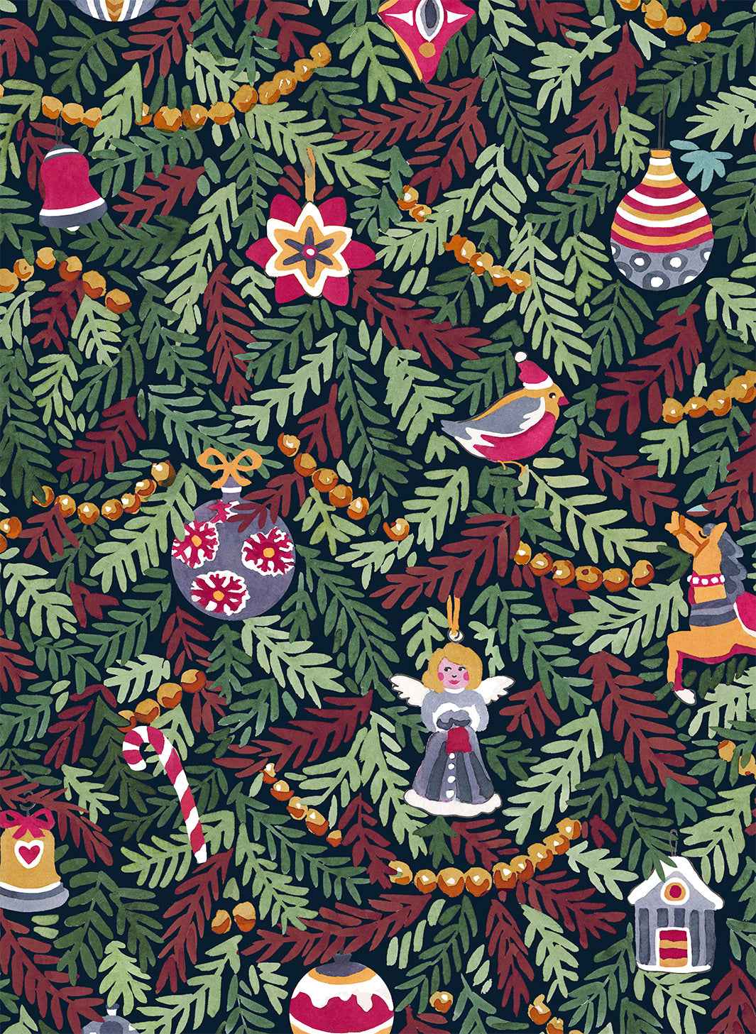 Xmas Charms lino puro Paño de cocina