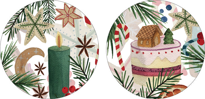 Set of 2 coasters Xmas Tea wood cork - The Napking