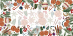 Xmas Tea Cotton Satin tablecloth with cups teapots and Christmas biscuits, 180 × 270