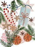 Xmas Tea Pure Linen kitchen towel with cups teapots and Christmas biscuits, Kitchen Towel Var.2