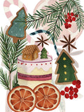 Xmas Tea Pure Linen kitchen towel with cups teapots and Christmas biscuits, view 3