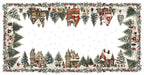 Xmas Village Pure Linen tablecloth with illustrated Christmas village print, 160 × 220 cm