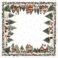 Xmas Village Pure Linen tablecloth with illustrated Christmas village print, view 6