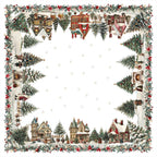 Xmas Village Pure Linen tablecloth with illustrated Christmas village print, view 6