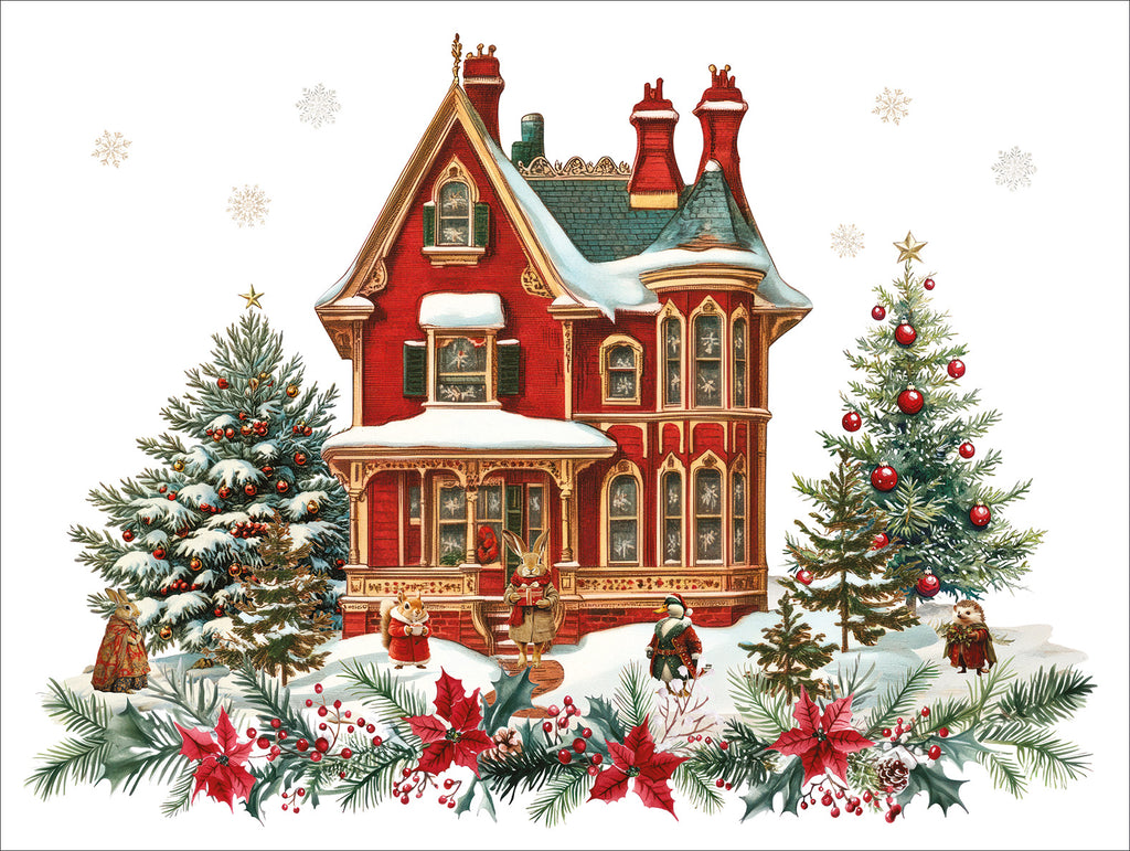 Set of 2 rectangular hardboard placemats «Xmas Village», 100% Made in Italy - The Napking