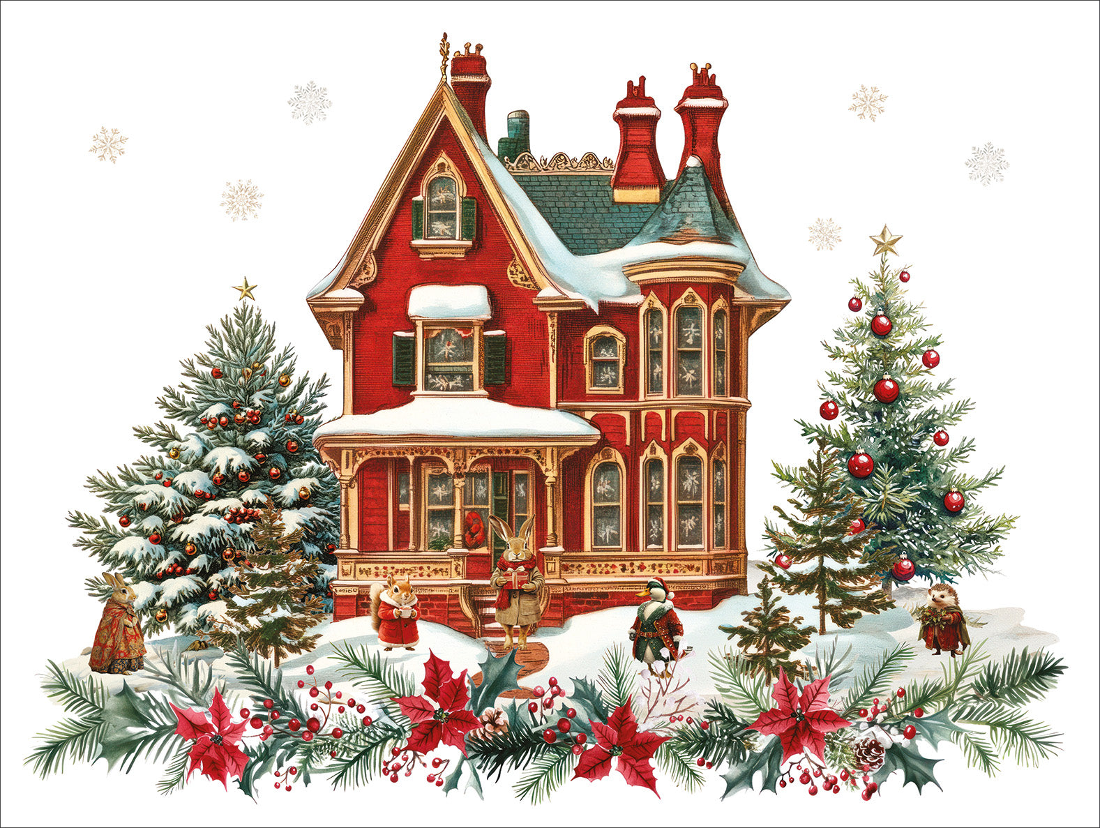 Set of 2 rectangular hardboard placemats «Xmas Village», 100% Made in Italy - The Napking