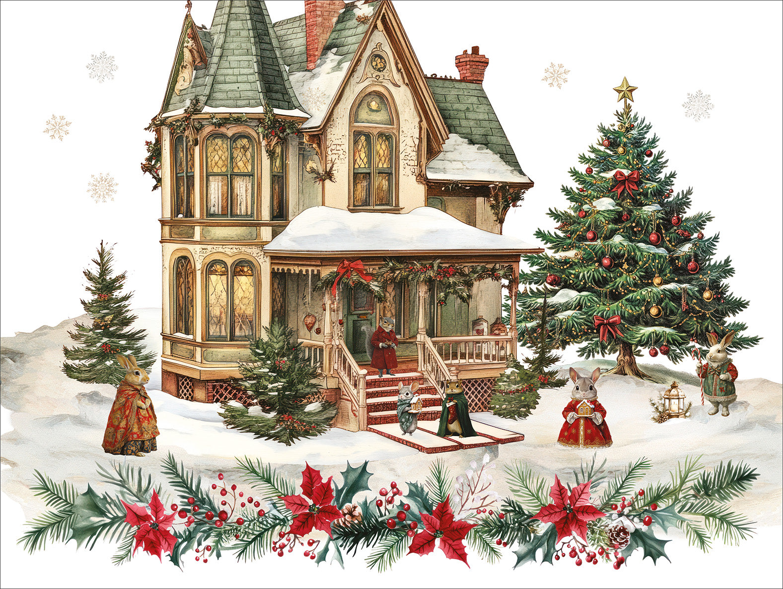 Set of 2 rectangular hardboard placemats «Xmas Village», 100% Made in Italy - The Napking