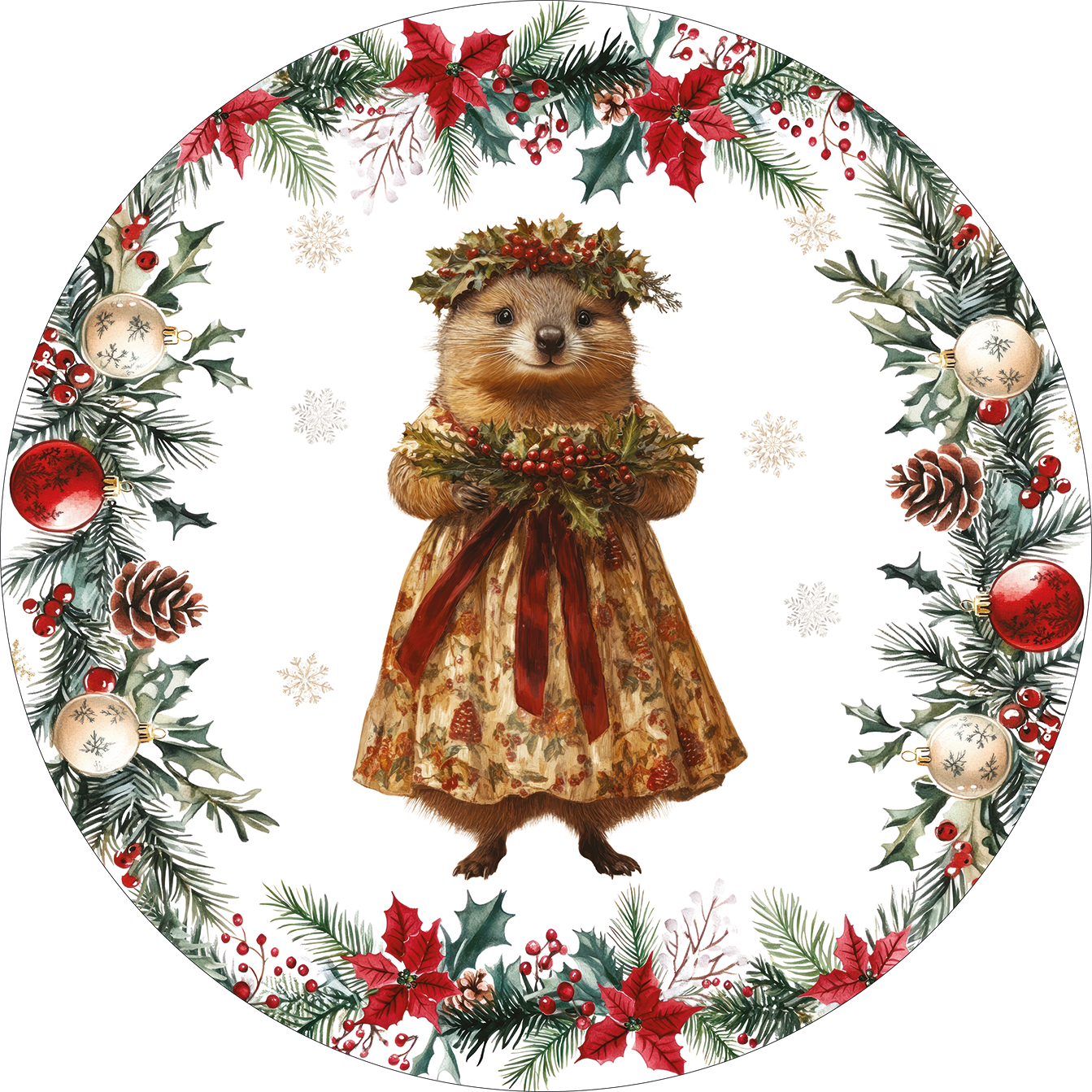 Set of 2 round hardboard placemats «Xmas Village» 100% Made in Italy - The Napking