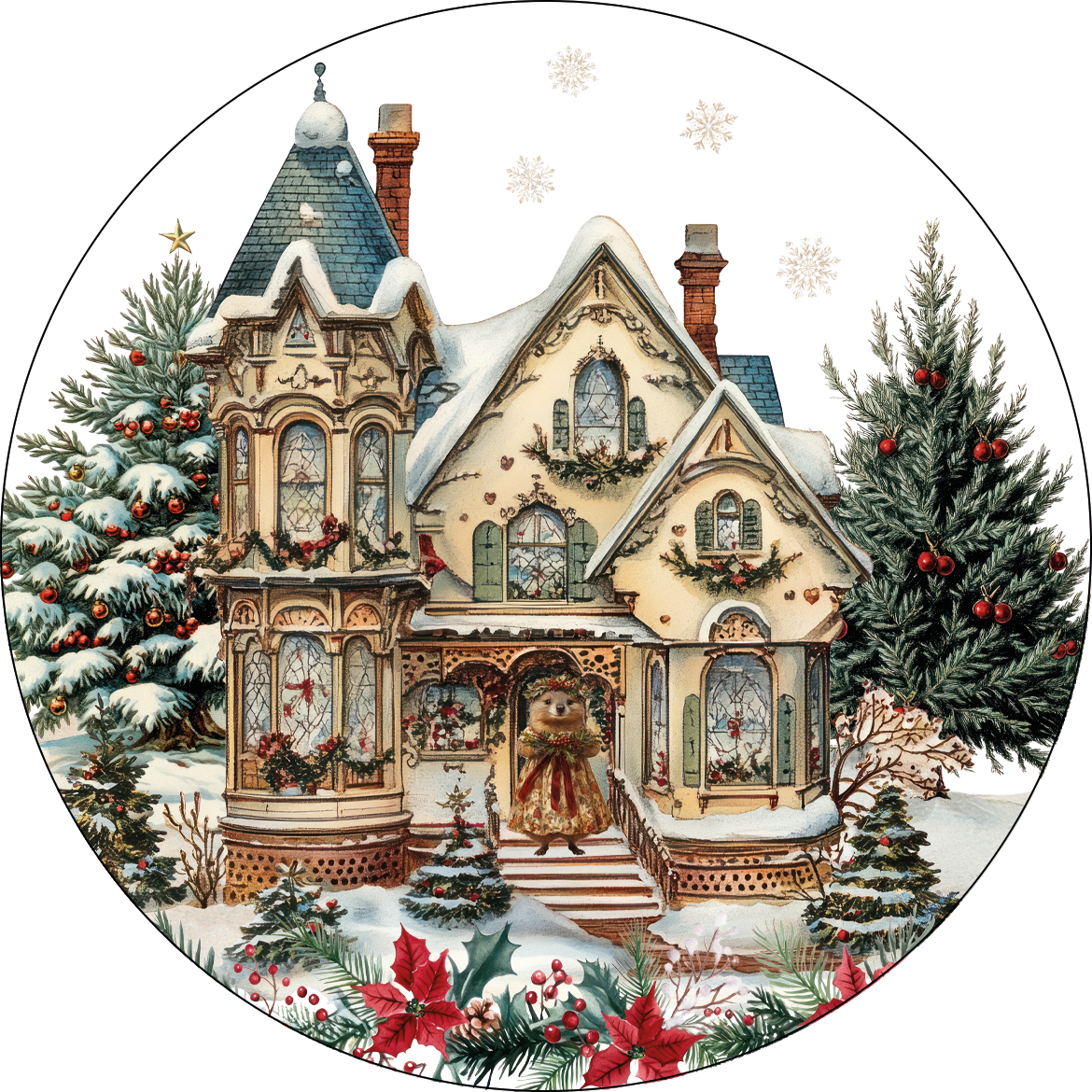 Set of 2 coasters «Xmas Village» wood cork – 100% Made in Italy - The Napking