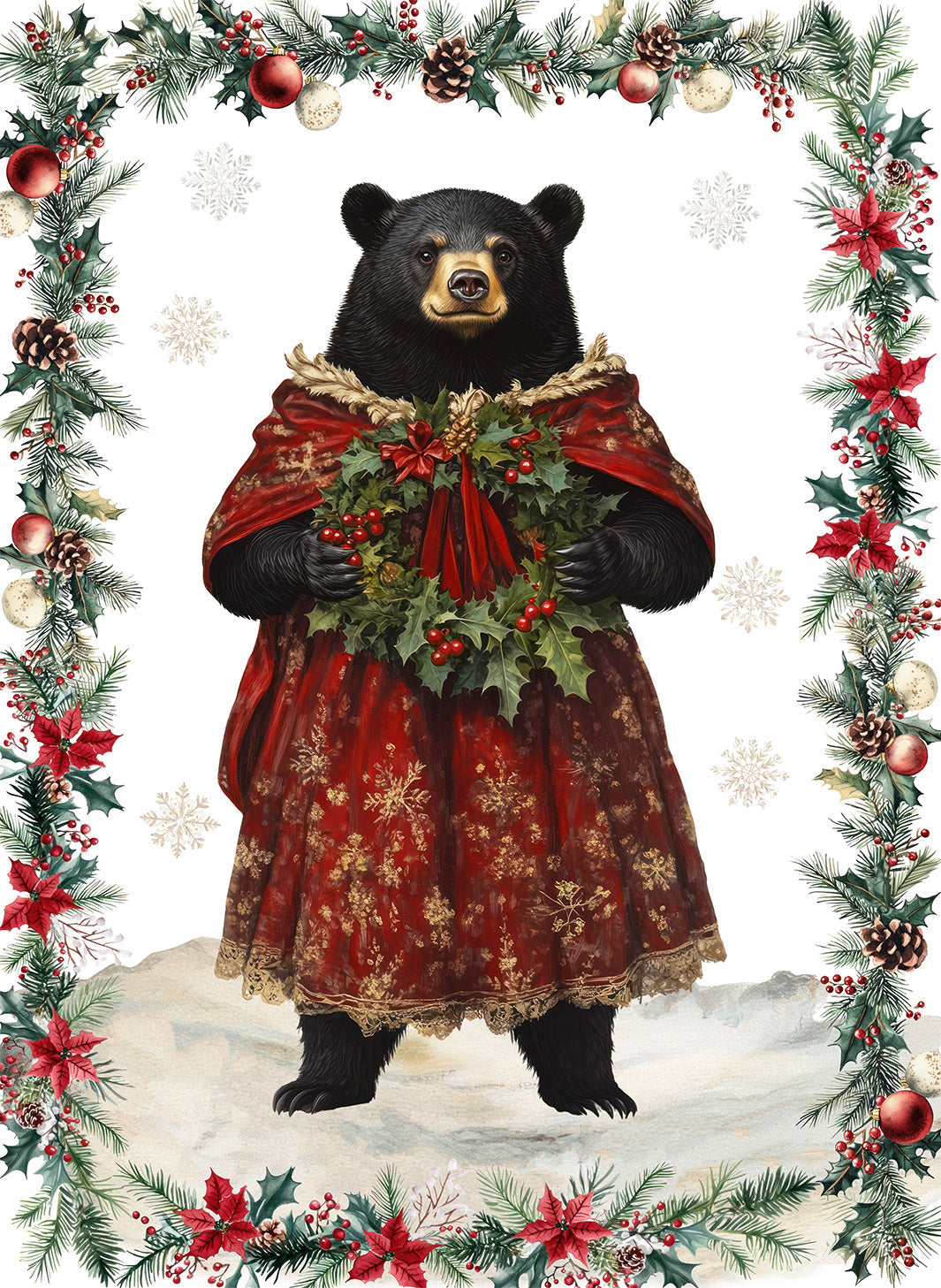 Xmas Village Pure Linen kitchen towel with illustrated Christmas village print, view 13