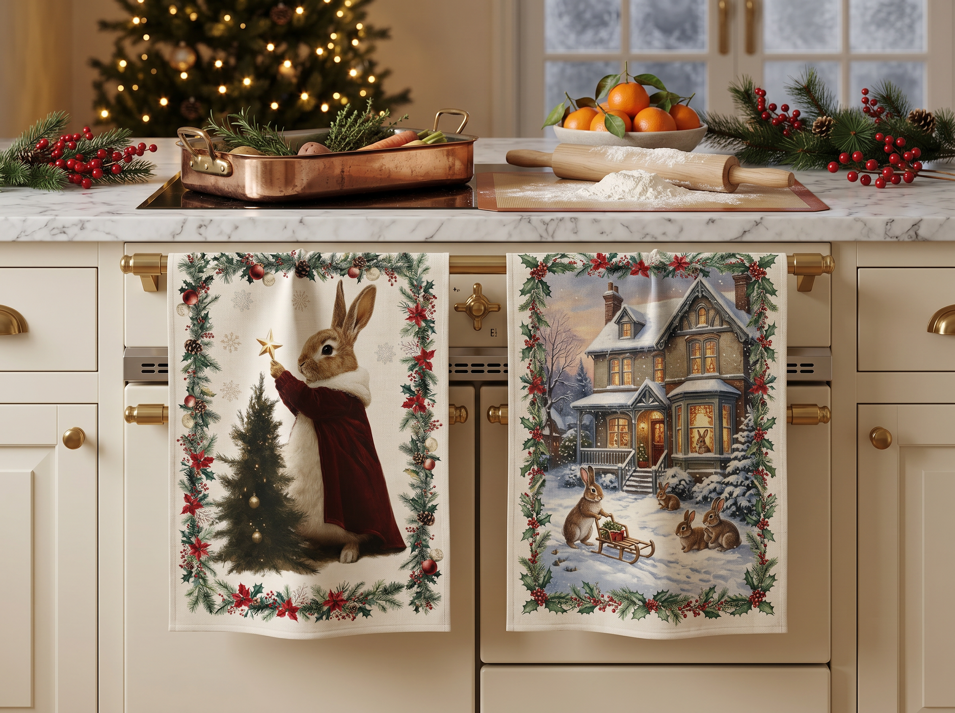 Xmas Village Pure Linen Kitchen Towel Style 2, The Napking home textile, Kitchen Towel Var. 2