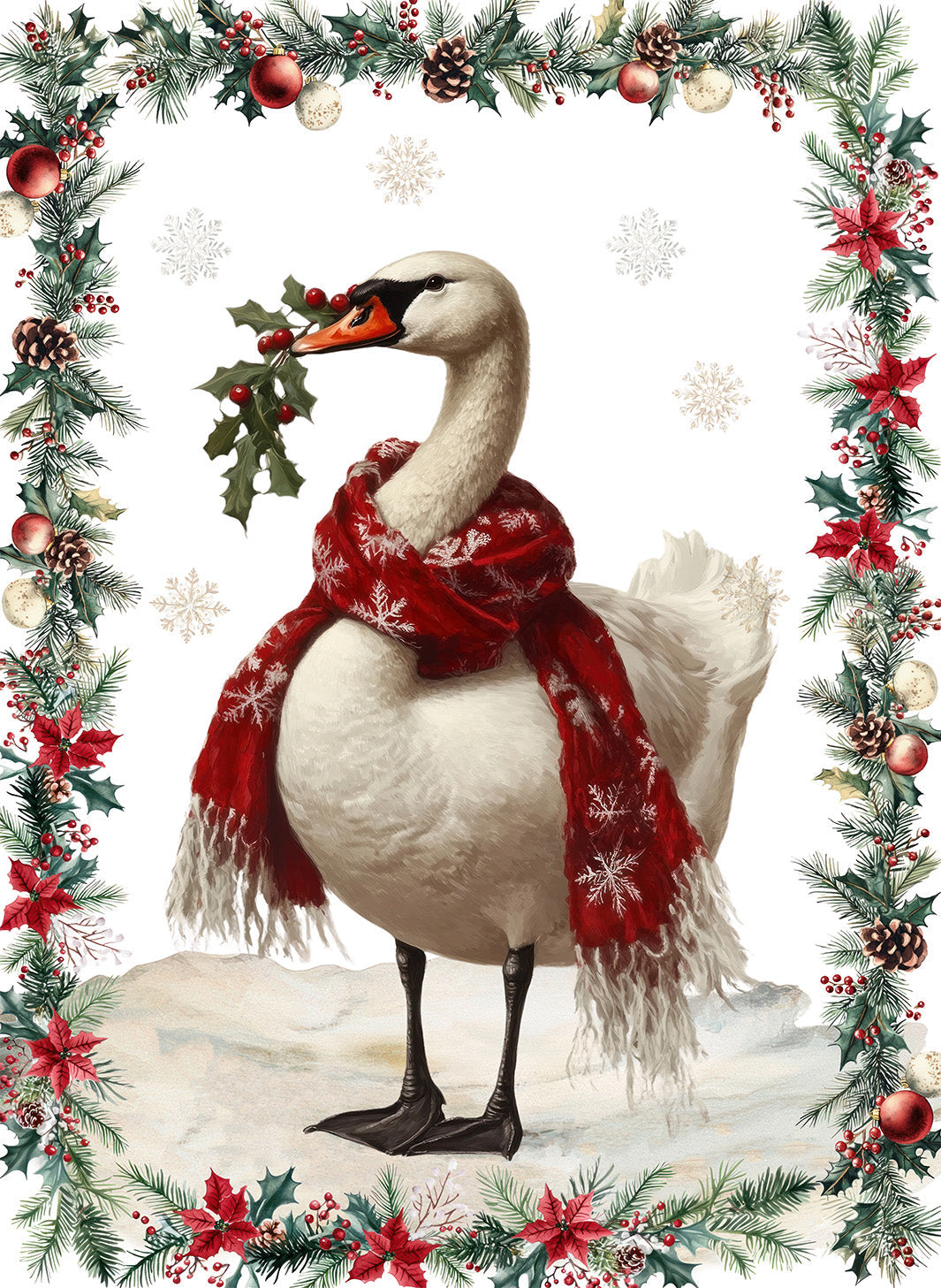 Xmas Village Pure Linen kitchen towel with illustrated Christmas village print, Kitchen Towel Var. 7