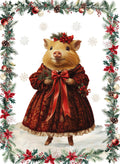 Xmas Village Pure Linen kitchen towel with illustrated Christmas village print, Kitchen Towel Var. 9