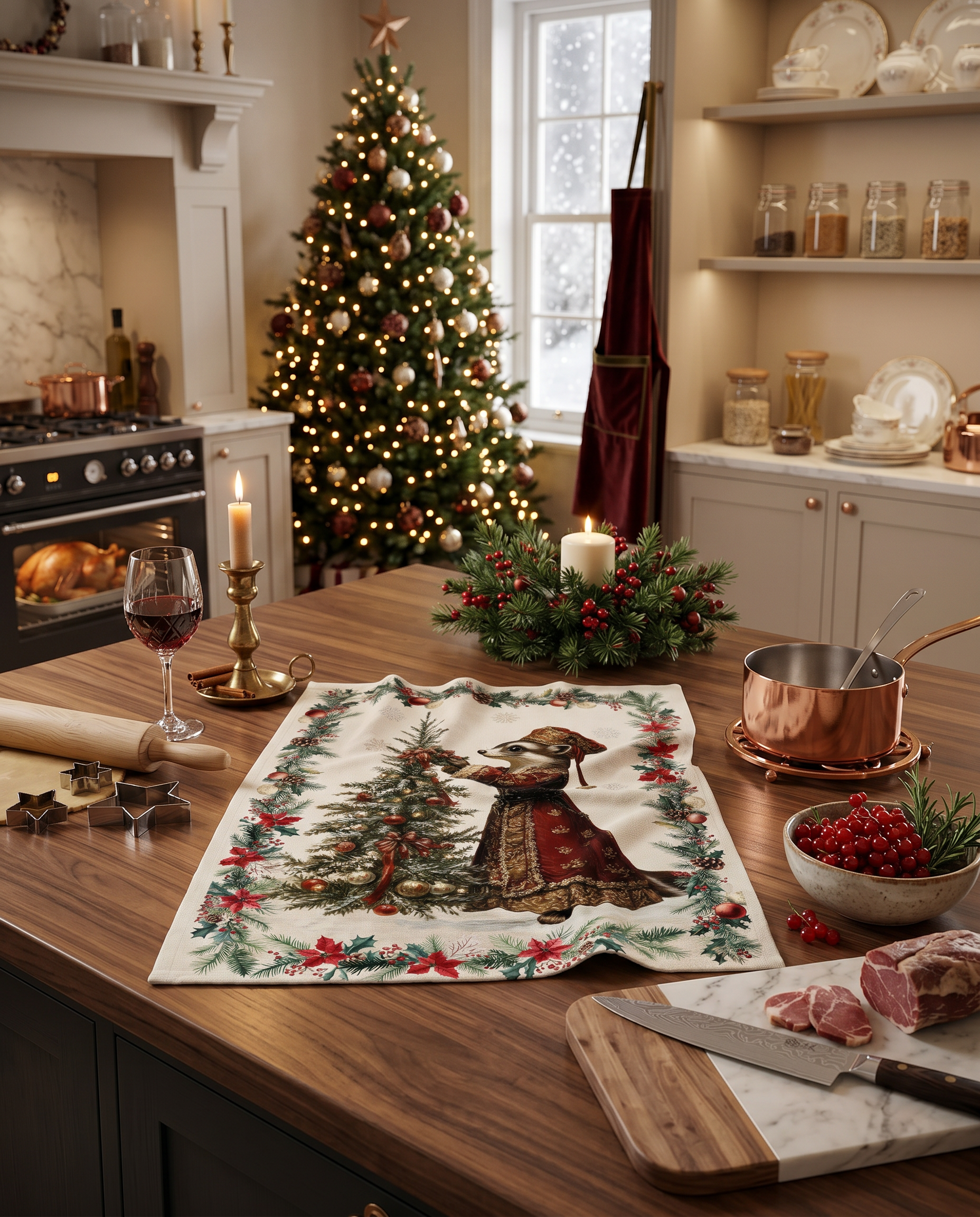 Xmas Village Pure Linen Kitchen Towel Style 2, The Napking home textile, Kitchen Towel Var. 3