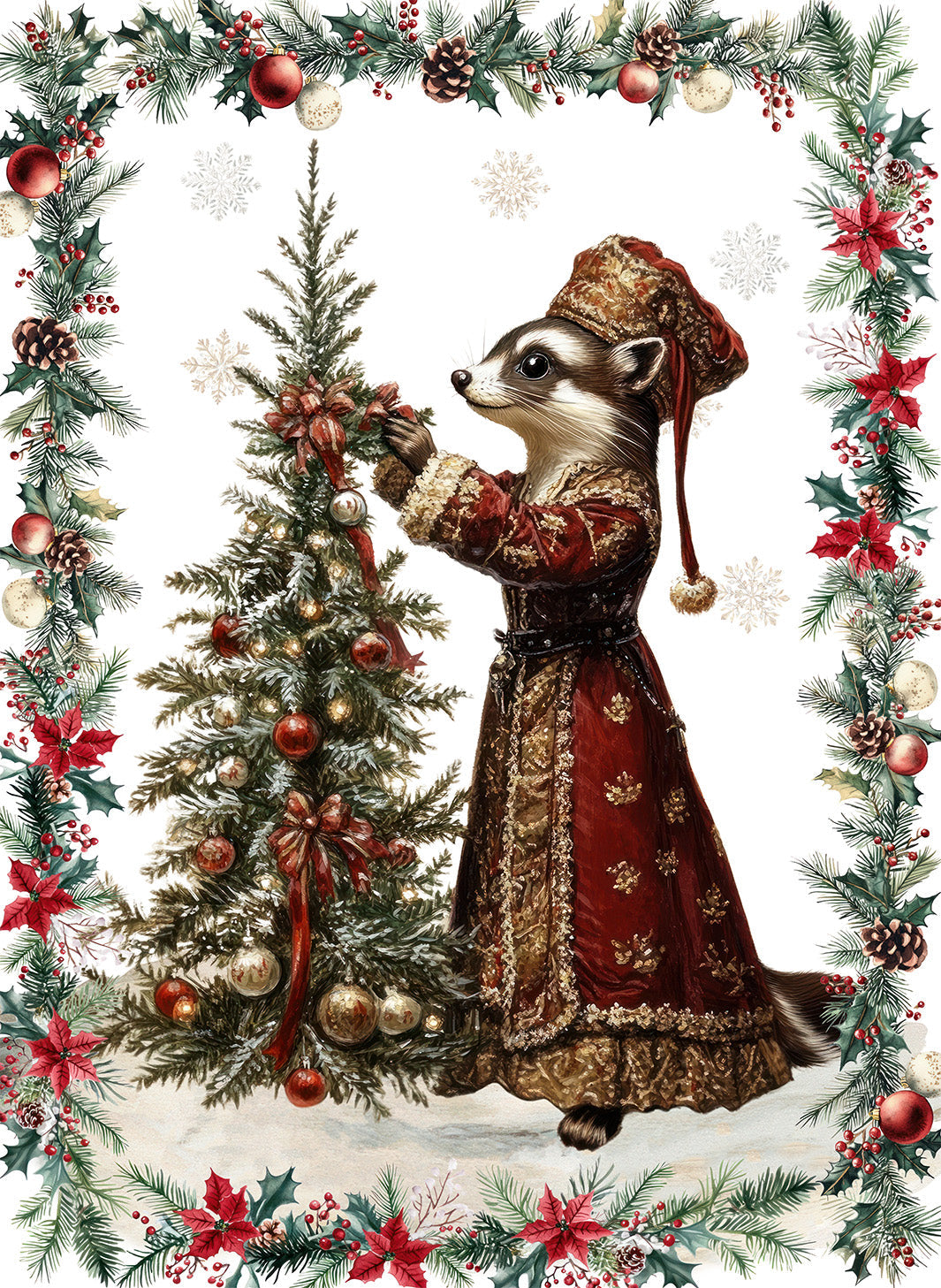 Xmas Village Pure Linen kitchen towel with illustrated Christmas village print, Kitchen Towel Var. 10