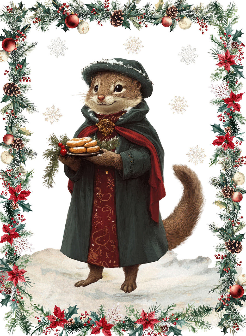 Xmas Village Pure Linen kitchen towel with illustrated Christmas village print, Kitchen Towel Var. 11