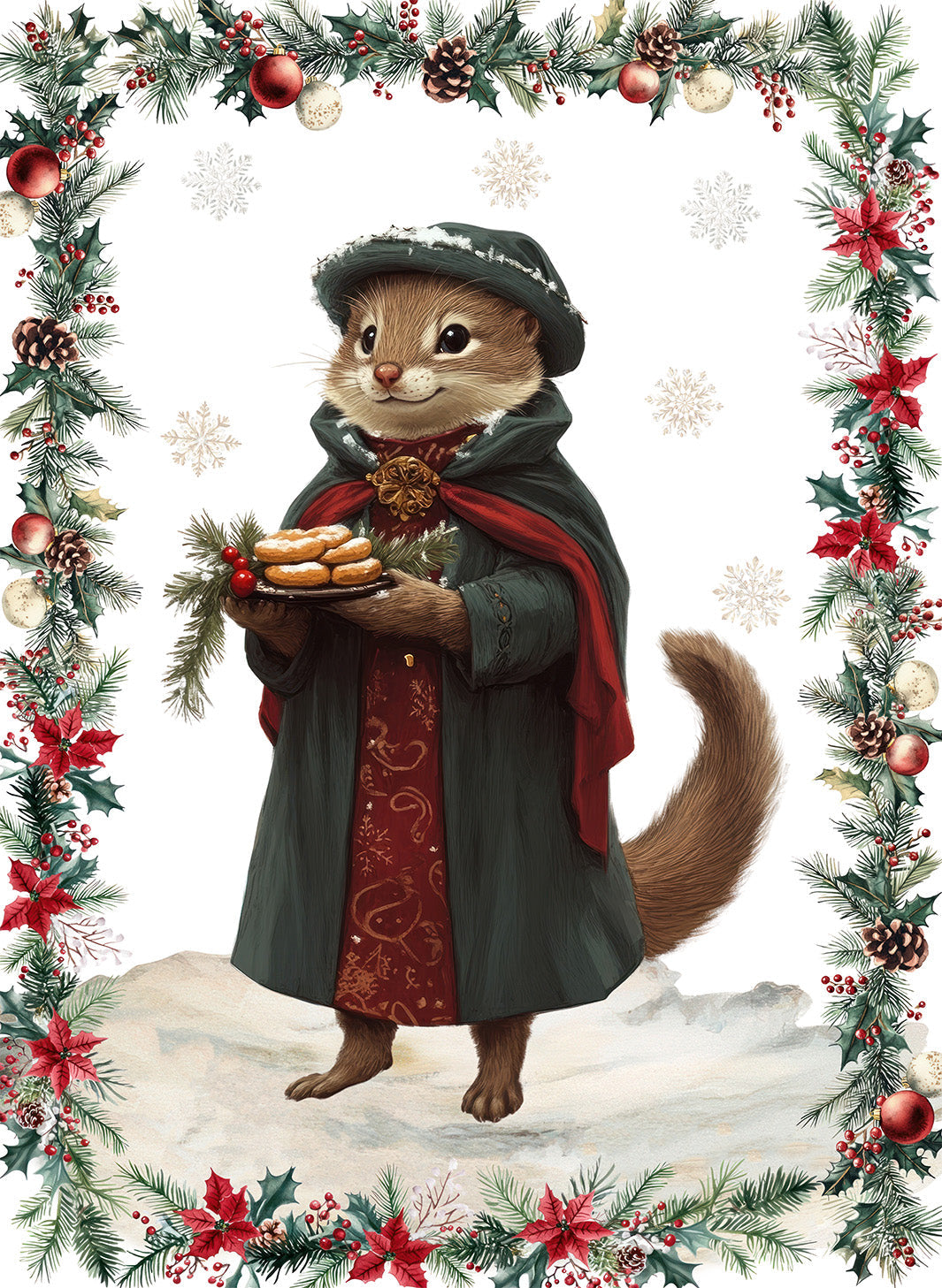 Xmas Village Pure Linen kitchen towel with illustrated Christmas village print, Kitchen Towel Var. 11