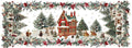 Xmas Village Pure Linen table runner with illustrated Christmas village print, 50 × 150