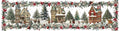 Xmas Village Pure Linen table runner with illustrated Christmas village print, 50 × 220