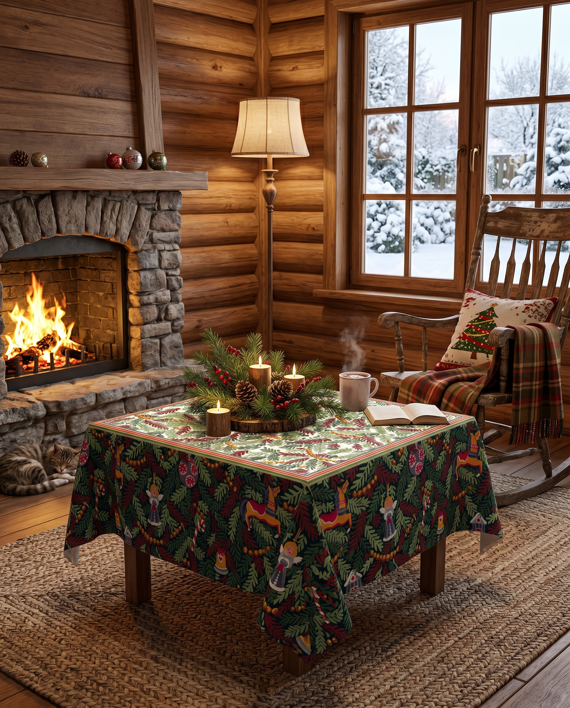 Xmas Charms Pure Linen Tablecloth, The Napking home textile, 180x180 cm