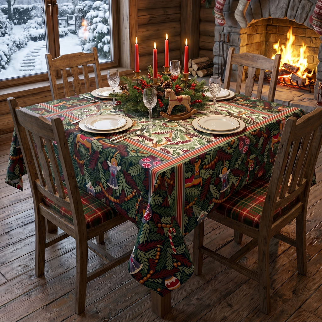 Xmas Charms Pure Linen Tablecloth, The Napking home textile, 150x250 cm