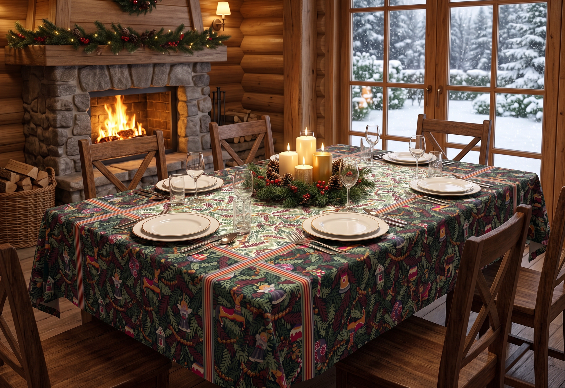 Xmas Charms Pure Linen Tablecloth, The Napking home textile, 180x360 cm
