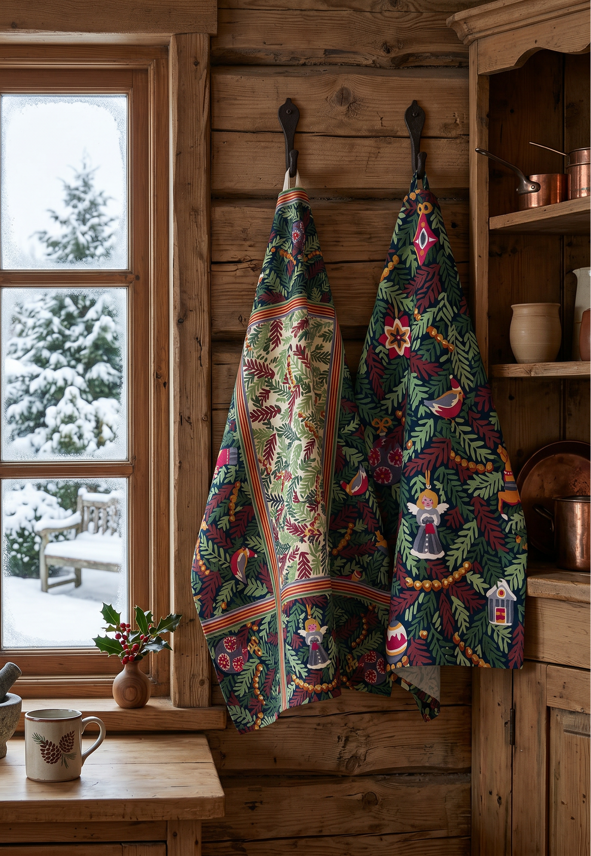 Xmas Charms lino puro Paño de cocina, The Napking home textile, Paño de cocina Var. 1